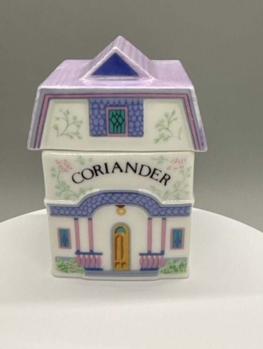 Lenox 1989 Spice Village Coriander Porcelain House Jar w Lid Original Purple Vtg